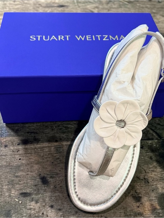 NIB STUART WEITZMAN X Sandy Liang T-strap Slingback Sandal In Silver Size 7